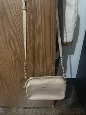 Michael Kors Blush Pebbled Leather Crossbody with Gold Chain